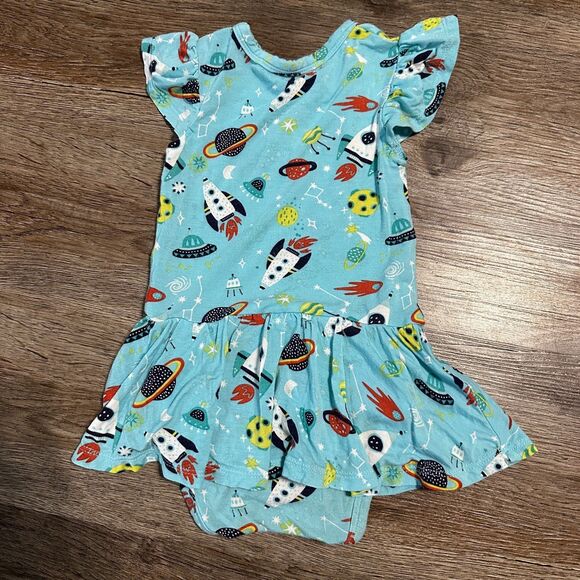 Posh Peanut Girls 12-18 Months Cosmo Ruffle Twirl Skirt Bodysuit Bamboo Space - Picture 3 of 3